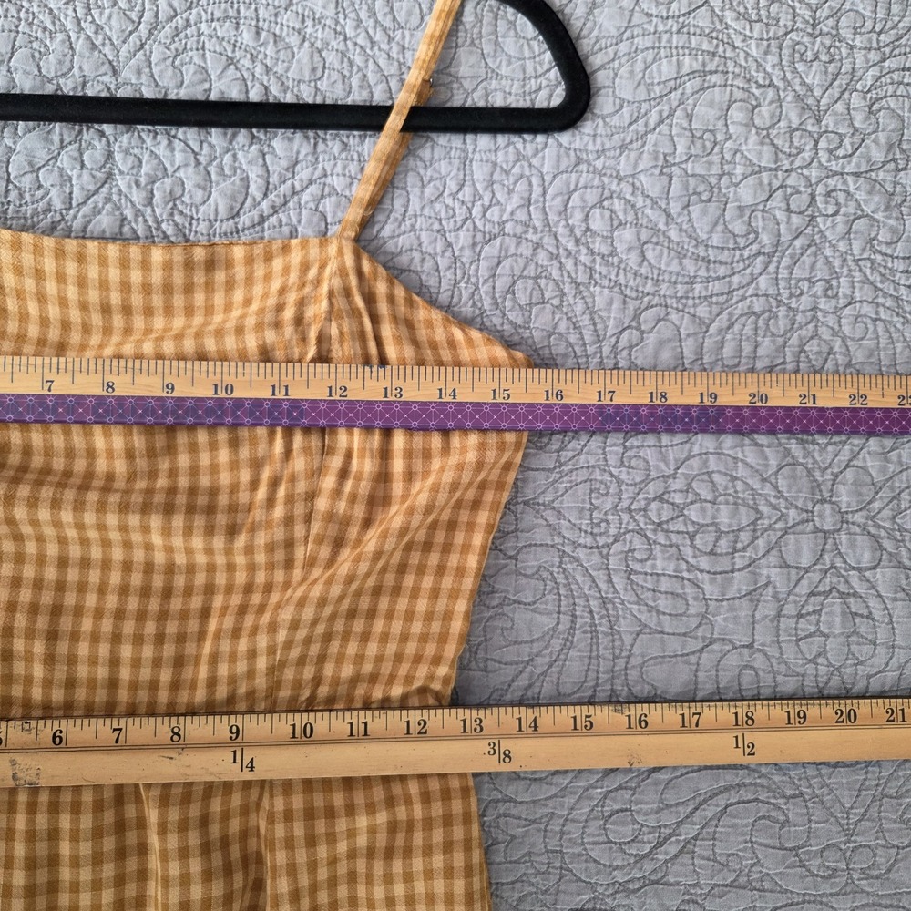 Aeropostale Mini Dress M Smocked Gingham Mustard Spaghetti Strap Twee Picnic - Picture 5 of 5